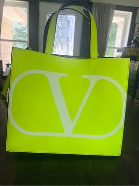 Valentino Garavani Neon Lime V-Logo Tote